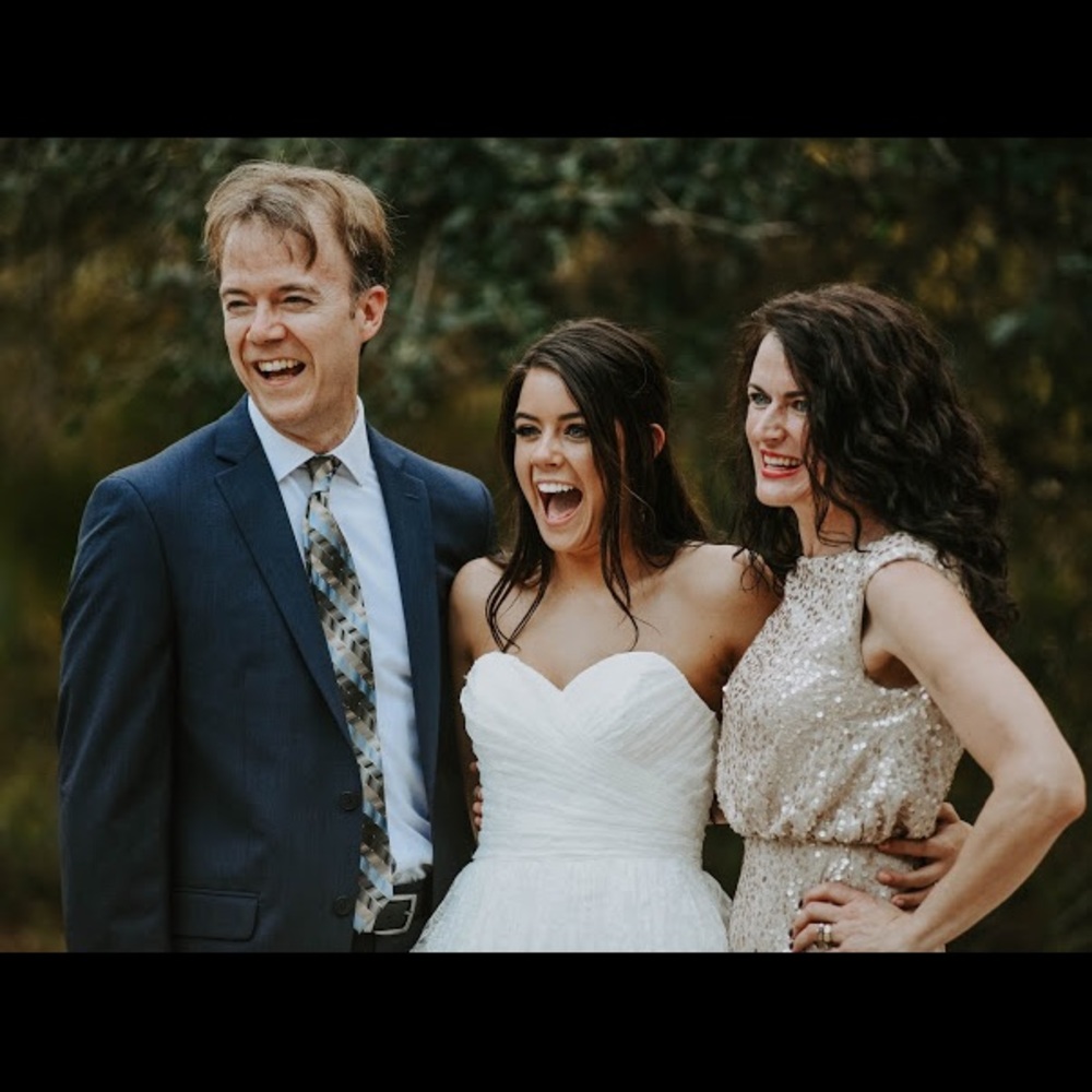 David’s Bridal Long Sequin Blouson Dress